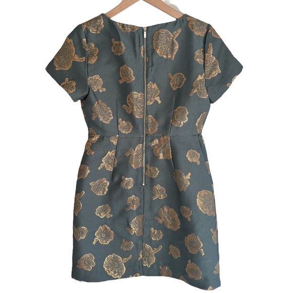 Ann Taylor Floral Gold Metallic Sheath Mini Dress Size 2P Party Cocktail Dressy - Picture 6 of 16